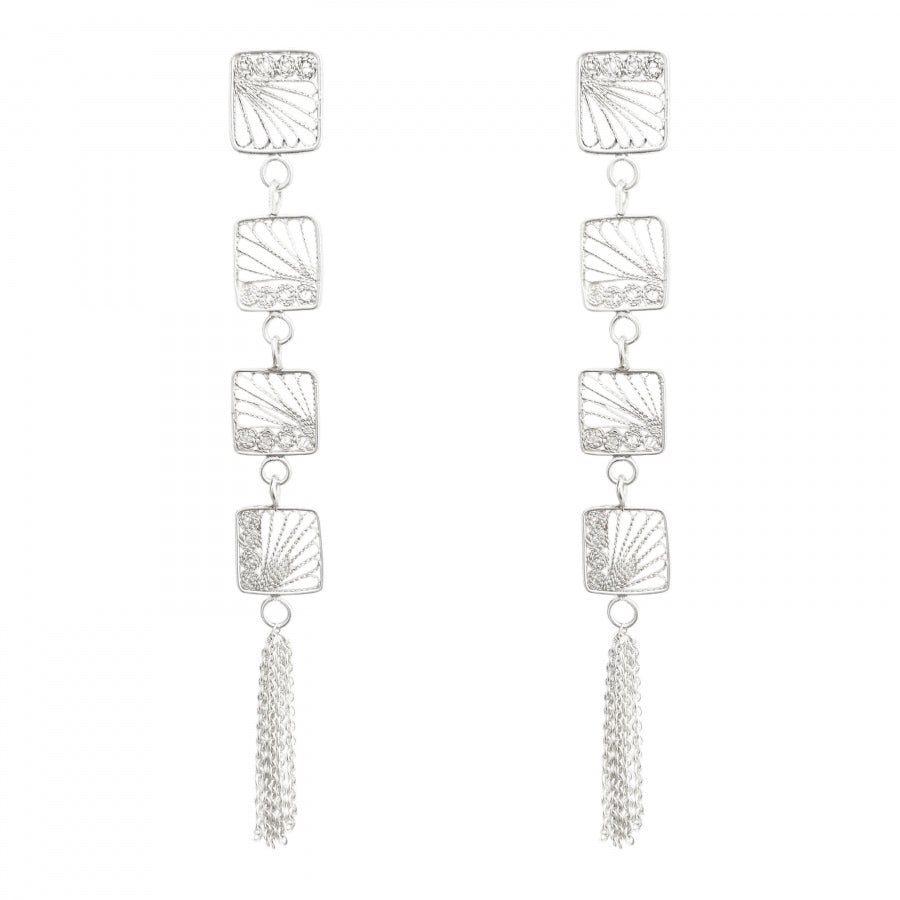 ARETES ADELA III CUADRO Y CADENA PLATA