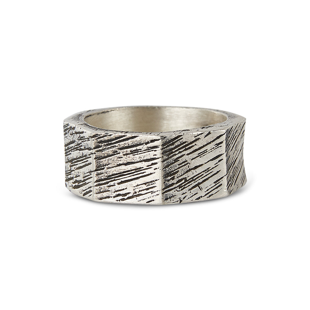 ANILLO HEXAGONAL RUSTICO PLATA