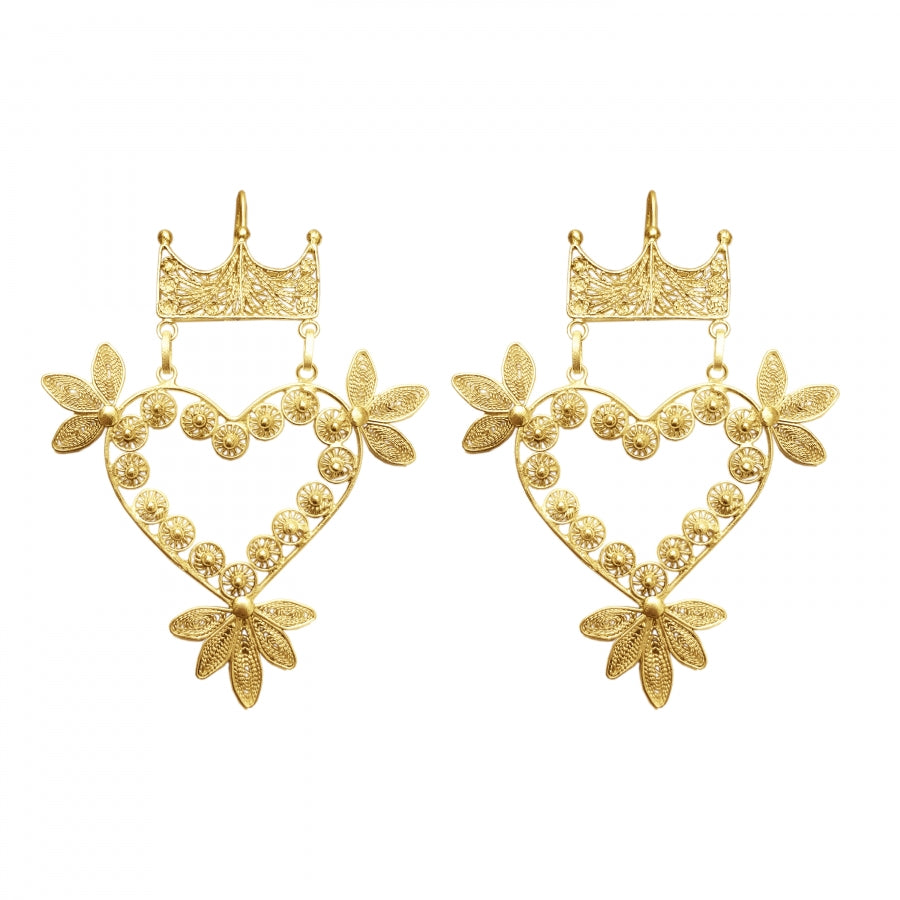 ARETES MILAGROS V CORAZON CON CORONA